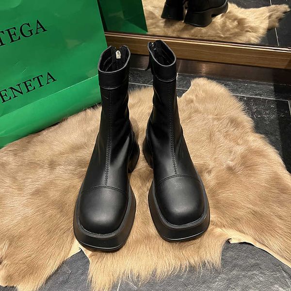 Botas nuevos zapatos con cremallera, botas de moda para mujer, botas de mujer con punta redonda Rock Punk 2021, elegantes de goma Med para mujer, informales de otoño, Retro Rome J220923