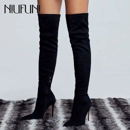 Boots Niufuni Women's Stretch Slim Over the Knee Boots Sexy Sexy Thin High Heels Femme Boots Fashion Chaussures Black Woman plus taille 3542