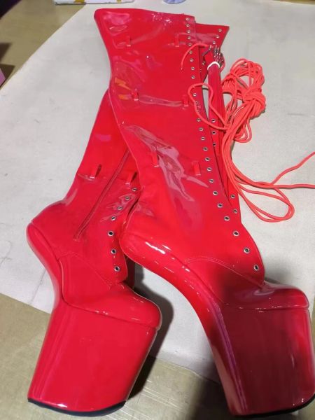 Botas no tacón de 20 cm sexo pole dance tacones con cinturón de la mesa de mesa impermeable