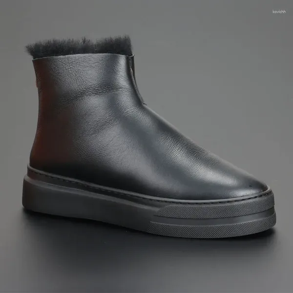 Botas Noreste Invierno Hombres Verdadero Piel de oveja Lana de una pieza Nieve Versión coreana Suela gruesa Levantada Gruesa Pan cálido Húmedo