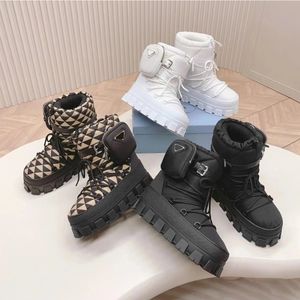 Moda gabardina nieve bota lujos diseñador luna rodilla botas altas triángulo escalada invierno cálido tiburón nylon plataforma de goma botines mujeres hombres zapatos casuales tamaño 35-40 caja