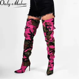 Bottes seulement Maker Womens Comes mixtes CamouflageOver le genou mince talon pointu coloré imprimé cuisse haut