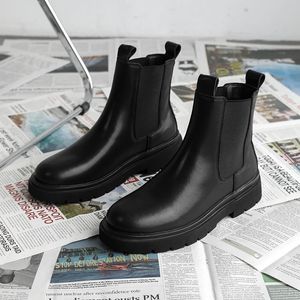 Laarzen Origineel leer voor heren Hoge Chelsea-laarzen Zwart leren schoenen Retro schoorsteenlaarzen Formele kleding Modetrend Vrijetijdskleding 231216