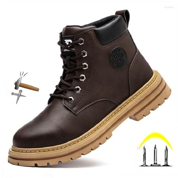 Bottes d'extérieur imperméables, antidérapantes, imprenables, chaussures de protection à bout en acier pour hommes, en cuir véritable, confortables, sécurité de travail