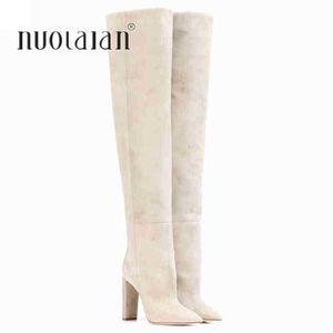 Bottes sur le genou femmes nouveau Design fourrure chaussures d'hiver chaudes mode talon haut cuisse longue femme chaussures 220901