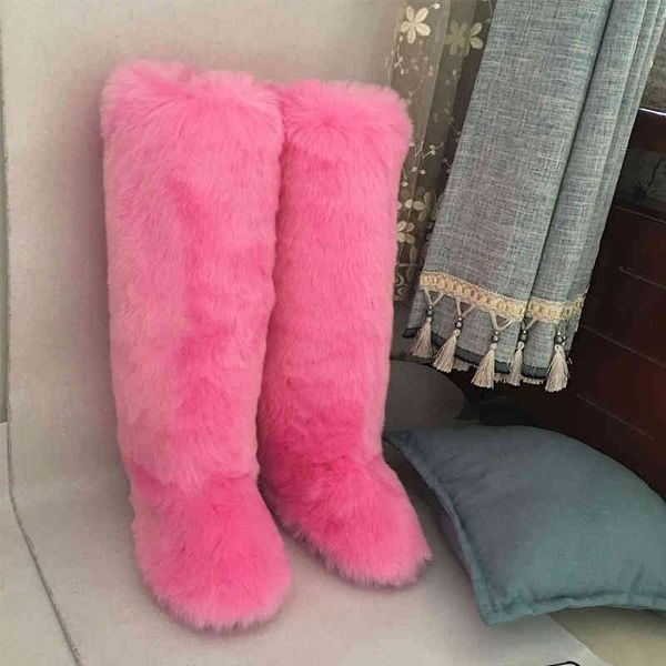 Bottes Sur Le Genou Femmes Hiver Mode Neige Chaud Fluffy Fourrure Faux Designer De Luxe 220903