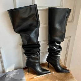 Bottes surdimensionnées Barrel circonférence bottes hautheed fille pointu à bout de genou haut bottes larges femmes chaussures solides et longues bottes empilées