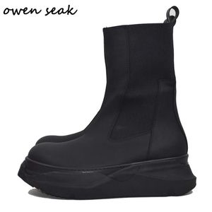 Botas Owen Seak Hombres Botas Chelsea de cuero Zapatillas de deporte de lujo Zapatos de mujer ocasionales Altura creciente HighTOP Pisos Negro Otoño Zapatillas 220908