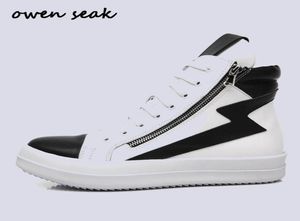 Bottes Owen Seak Men Chaussures hautes chevilles basiques Trainers de luxe Génétique en cuir hivernal zip basket décontracté à lacets.