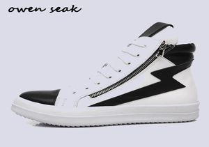 Bottes Owen Seak Men Chaussures hautes chevilles basiques Trainers de luxe authentique en cuir hivernal zip basket décontracté lacet up appartement noir1395876
