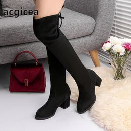 Bottes oymlg Mode Femmes Printemps Hiver Sur Le Genou Talons Qualité Daim Long Confort Carré Botines Mujer Cuisse Haute 221122