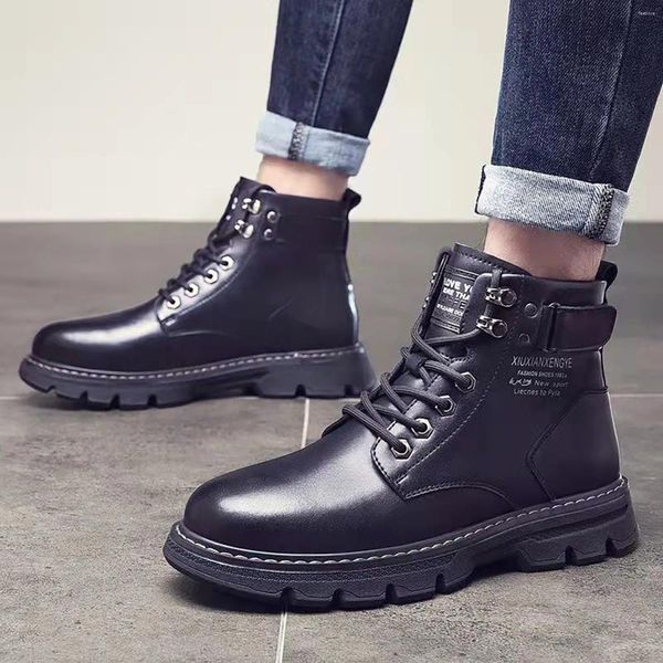 Botas Charol Tobillo Hombres Transpirable Ocio Deporte Color Sólido Escalada Zapatos Montar Invierno Estilo Británico Botines