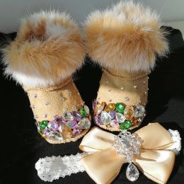 Boots Pearls Crystal Baby Girls Chaussures Bottes de neige Chinestones Bling Shining Noble Angel Shoes First First Walkers Gift