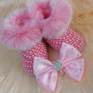 Boots Pearls Crystal Baby Girls Snow Boots Boots Bandle Sthingestones Bling Shinden Golden Noble Angel Shoes Ointer Premier Walkers Cadeau