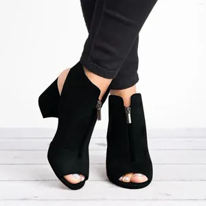 Bottes Peep Toe pour femmes talon épais plate-forme de randonnée printemps automne couleur unie sandales élégantes bureau chaussures de femme