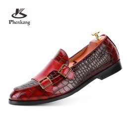 Boots Phenkang Men's Pu Leather Black Spring Buckle Elegant Designer Wedding Shoes Bride for Men Moccasin Robe Shoe 2022