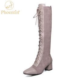 Boots Phoentin Bottes d'hiver féminines Chaussures à lacets pour femmes 2022 Designer Luxury Khaki Medium Heels Square Toe Footwear FT2086