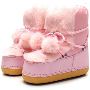Boots Pink Fluffy Fur Snow 2024 Hiver Fashion Sexy Femmes Sexe Mesdames Coton chaud Plateforme imperméable Ski