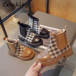 Boots Plaid Girls Chelsea Design Patchwork Short Plush Children Fashion Autumn Winter British Zipper Kids enkelschoenen 221121