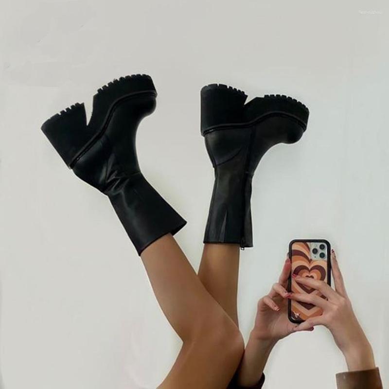 Boots Platform Ankle Shoes For Women Goth Gothic Fashion Mid Calf Women's Female 2023 Winter Brand INS