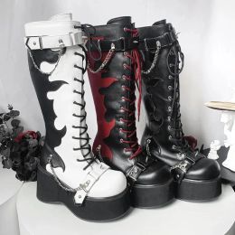 Plataforma de botas NUEVO diseño Gothic Street Women Boots Wedge High Heel Mary Janes Cosplay Dark Black Shoes for Woman Lolita Booties