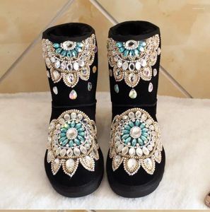 Bottes plate-forme décontractée hiver talons plats chaussures neige cheville femmes mignon strass chaussons