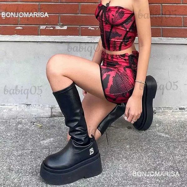 Botas Plataforma Rodilla Botas altas para mujer Resbalón en botas góticas punk gruesas 2023 Nuevo Otoño Primavera Zapatos de moda Cuña Venta caliente T231117