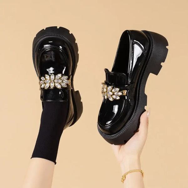 Boots plate-forme mots de mots de chaussures femmes mode mary janes rond mots d'orteil oxfords plate-forme décontractée strass talons dames lolita