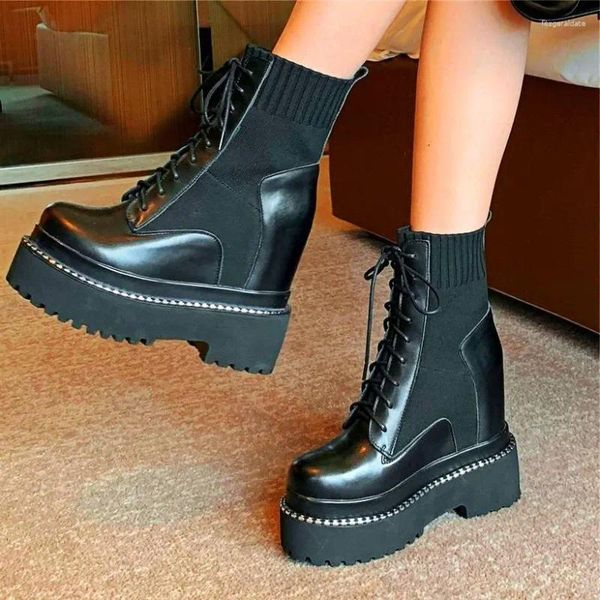 Plate-plate-forme bottes pompes en cuir authentique en cuir cale de cheville hauts punk goth oxfords creepers lis up chaussures 35 36 37 38 39