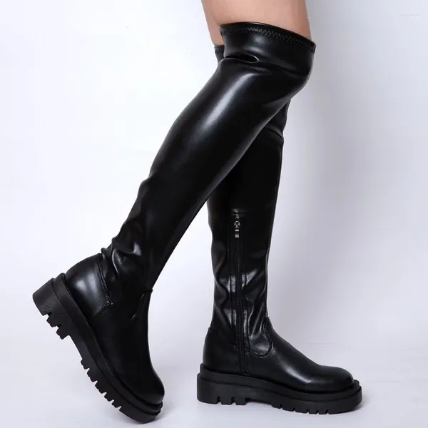 Botas Plataforma Simple Primavera Tacón alto Mujeres sobre la rodilla-alta 2024 Invierno Cómodo Oficina Señora Zapatos Tamaño grande 43