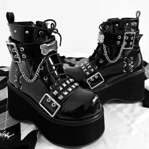 Bottes plate-forme coins bottes pour femmes Nouveau automne hiver gothique vampire cosplay bottes femelles cool chaussures chaussures de moto