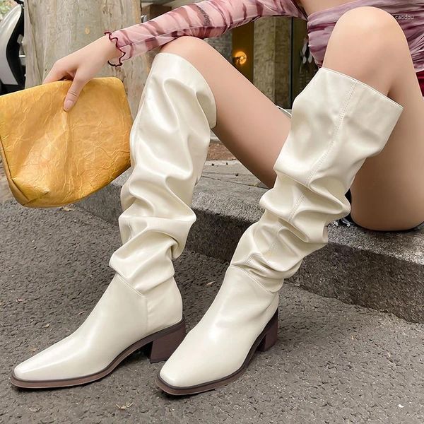 Bottes plissées Femmes Over the Knee 2024 AUTUMNE HIVER MODE VOIR VOLINE CUIR POURRIE CAS CASS