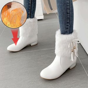 Laarzen Grote Maat 34-43 Winter Nepbont Mode Sleehakken Dames Schoenen Vrouw Lage hakken Warme Sneeuw Luxe Femme Dames Laars Wit