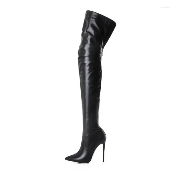 Botas talla plus 34-46 Mujeres Sexy Musaje alto PU Cuero PU Tisaje negro Autumnia de otoño rojo otoño de otoño