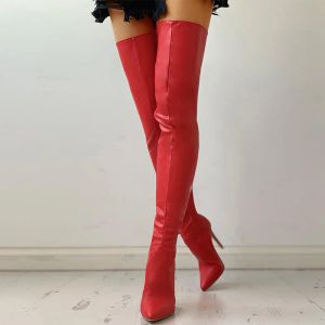 Bottes plus taille 3447 sexy sur le genou bottes femme talons hauts chaussures dames cuisses hautes bottes print