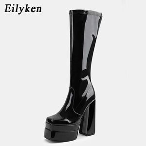 Laarzen plus maat 36-43 Designer Patent Leather Black Goth Boots Platform Super High Heel Dames Laarzen herfst Winterschoenen 221123