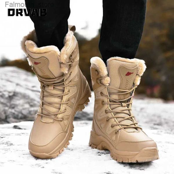 Botas MÁS TAMAÑO 36-46 Botas militares Botas de combate de cuero para hombres y mujeres Piel de felpa Botas de nieve de invierno Bots del ejército al aire libre Zapatos del ejército Q231010