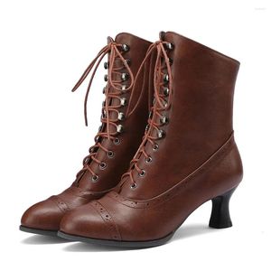 Bottes grande taille 43 grande qualité Vintage Style Birtish femmes cheville chaussures à talons hauts confortable marche bureau dame botte chaussures