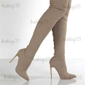 Botas Tallas grandes 43 Botas de mujer Cómodas botas de punto sobre la rodilla 2023 Otoño Invierno Retro Tacones altos finos Zapatos de mujer Botas De Mujer T231117