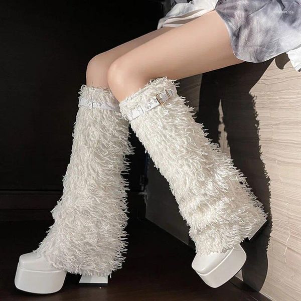 Boots Plus taille 46 Big Leg Fit Fluffy Fur Reperlay Chaussures Femmes Femmes High Block Plateforme de genou Furry Plié sur de longs bottines