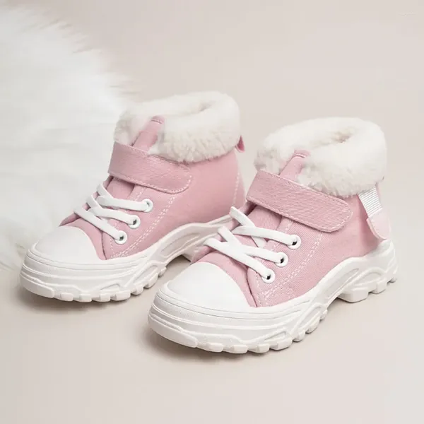 Bottes d'hiver en peluche pour enfants, chaussures en toile de Style coréen pour garçons et filles, chaussures ergonomiques à semelles souples, chaussures de neige décontractées pour enfants