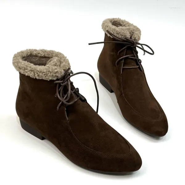 Bottes en peluche laine superbe peau de cerf courte mocassin chaussures à lacets haut haut coudre brun noir chaud hiver loisir chaussure de mode 40