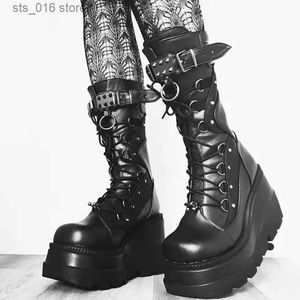 Bottes Poe talon chevalier bottes femmes 2023 nouveau grand style punk confortable élégant belle semelle épaisse mi-longue bottes pour femmes T230927