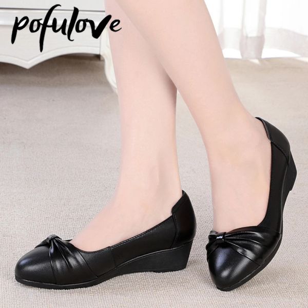 Boots Pofulove Shoes Office Shoes Women Women Heels Patent Black Shoes Black Work Ladies Fashion Diseñador Elegante Slapatos en Zapatos