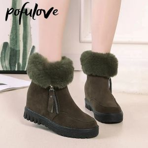 Boots Pofulove Bottes d'hiver Talons de coin chaussures Femme Plateforme de bottes Chunky Four