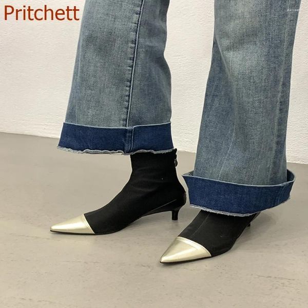 Botas punta puntiaguda color mezclado mujeres tobillo moda casual tacones finos cómodo nicho diseño sexy zapatos 2024 llegadas