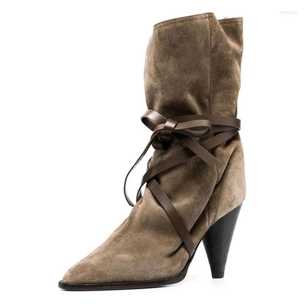 Bottes pointues ￠ talons effil￩s ￠ talon croix ￠ mi-carots de la mode de la mode pour femmes chaussures