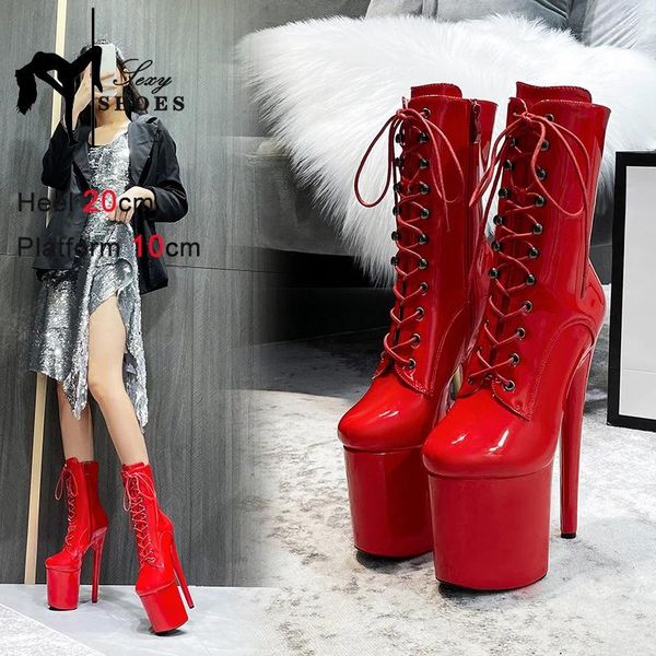 Botas Pole Dancing Plataforma Tobillo 20 cm Tacones altos finos Club nocturno Sexy Fetiche Zapatos de mujer Rojo Negro Blanco Mujeres