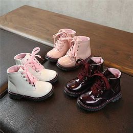 Boots Girls préscolaires Bottes Fashion Side Zipper Lace Pu Leather Anti Slip Ankle Boots Baby Spring and Automne Fashion Boots WX5.29
