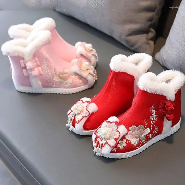 Boots princesse bébé filles chaussures de tissu chinois brodées de l'année d'hiver de Noël robe de fête de Noël boutique plate